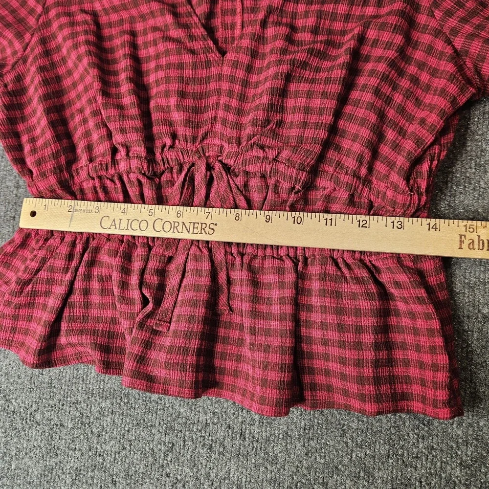 Madewell‎ Saffi Top Longsleeve Peplum Check Puff Sleeve Size Medium